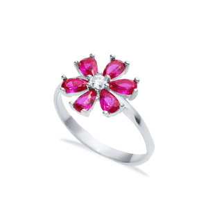 Rubí CZ piedra flor diseño racimo anillo venta al por mayor 925 joyería hecha a mano de plata esterlina - Product Image 5