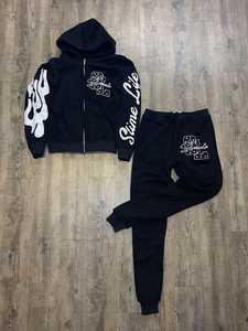 ชุดวอร์มมีซิปสำหรับผู้ชายเสื้อสเวตเชิ้ตและกางเกงผ้าฟลีซผ้าฝ้ายมีฮู้ดชุดเสื้อวอร์มสำหรับผู้ชาย - Product Image 3