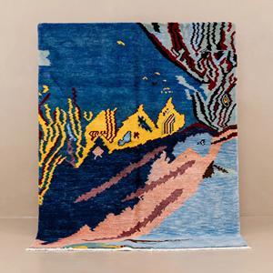 Tapis marocain moderne en laine, design traditionnel à côtes volumineuses, toucher doux, noué à la main, anti-déchirure, géométrique, pour la maison - Product Image 1