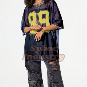 Camiseta unisex de gran tamaño, camiseta de malla de verano transpirable con hombros caídos y estilo para ropa de gimnasio - Product Image 4