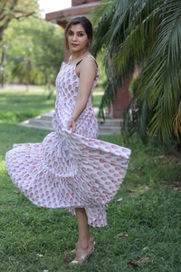 Blanco Floral Bloque de mano Algodón natural Lavable Maxi Vestido Casual Playa Sin mangas Largo Lounge Wrap Resort Cool Outfit - Product Image 5