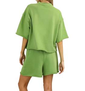 OEM ropa de mujer personalizada 220g 100% algodón Spandex mujer camiseta con francés Terry pantalones cortos de mujer conjunto de dos piezas - Product Image 2