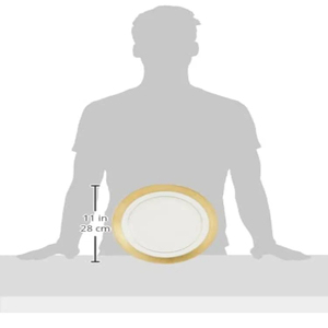 Service de table en céramique de qualité supérieure de 14 pièces | 4 assiettes à dîner, 4 assiettes à dîner, 2 grands bols et 4 petits bols | Golden Strip - Floral - Product Image 4