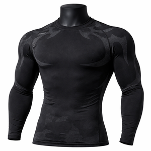 Customize <b>Men</b>’s Black Camo Compression Shirt Long Sleeve Gym Fitness Tight <b>Base</b> <b>Layer</b> Sportswear OEM Wholesale - Product Image 1