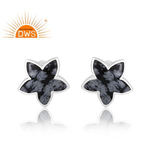 Hot Selling 925 Sterling Silver Natural Snowflake <b>Obsidian</b> Gemstone Earring Custom <b>Jewelry</b> For Women Gift For Her - Product Image 1