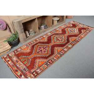 3x9.1 ft Vintage Rug, Herki Rug, <b>Red</b> Polka dot Rug <b>Wool</b> - Product Image 5