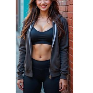 Sudadera informal suelta de manga larga para mujer, Sudadera con capucha de talla grande, Jersey de punto con cremallera de Color sólido para venta al por mayor, Invierno - Product Image 5