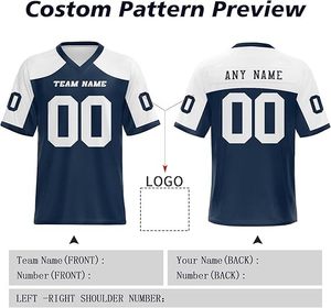 Maillot de football américain personnalisé pour homme, bleu marine, col en V, manches courtes, impression sublimée, nom et numéro de l'équipe, évacuation de l'humidité - Product Image 6