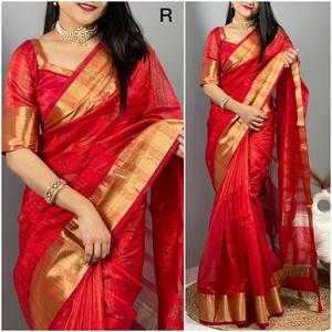 Tela de Organza Multicolor para mujer, blusa india de calidad de exportación con Secuencia integrada y bordes Zari & tusles en Pallu - Product Image 6