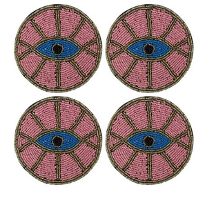 Sous-verre rond perlé blanc avec bleu uni fait à la main ensemble de quatre pièces article de décoration de table - Product Image 3