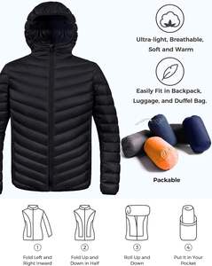 Chaqueta Acolchada Ligera para Hombre, Chaqueta con Capucha Alternativa al Plumón, Impermeable, Cortavientos, Chaqueta de Burbuja - Product Image 4