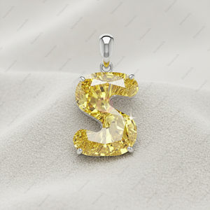 Pendentifs et breloques en or S925 avec diamant fantaisie jaune de laboratoire certifié GIA, lettre initiale de l'alphabet de A à Z, bijoux fins, cadeau - Product Image 2