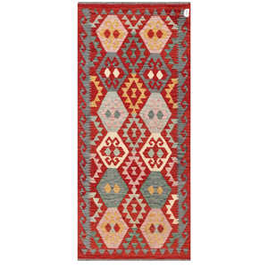 Alfombra Kilim de Maimana, Afganistán, 197 x 86 cm, Textil para el Hogar, Diseño Tradicional Hecho a Mano para una Decoración Duradera - Product Image 1