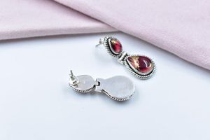 Handmade Rose Dahlia turquoise stud <b>earrings</b> in sterling silver unique gemstone <b>post</b> <b>earrings</b> for women - Product Image 2