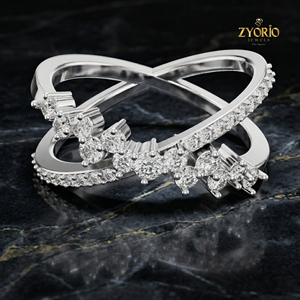 Criss <b>Cross</b> 14K GOLD Lab Diamond <b>Ring</b> Cluster Pave Womens Wedding <b>Ring</b> - Product Image 4