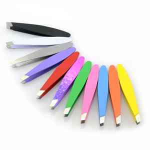 Mini pinzas para cejas, colores personalizados, pinzas para desplumar el pelo de las cejas, pinzas para bebés, Punta inclinada de acero inoxidable para vellos faciales - Product Image 1