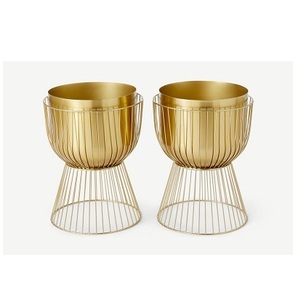 Modern Mid Century Brass Planter with Black Stand | 7 Inch <b>Large</b> Planter <b>Pot</b> with Metal Stand | Flower <b>Pot</b> Living Room Decor - Product Image 4