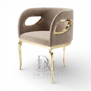 Silla de Comedor Moderna con Respaldo Curvo y Brazos Recortados, de Acero Inoxidable Dorado, con Tapicería Color Taupe, para Hoteles y Eventos de Boda, Venta al Por Mayor - Product Image 3