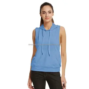 Women Sports Blank Pullover Sleeveless Hoodies High Quality Popular Style women gym workout running sky blue color sweatshirts