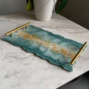 Plateau de service en résine artistique, design artisanal unique, couleur personnalisable, logo, MOQ de 100 pièces pour les fêtes, les célébrations, les idées de cadeaux - Product Image 3