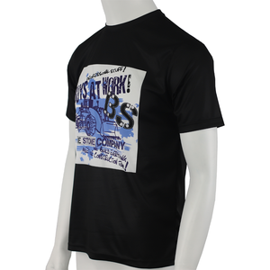 Camiseta de punto de manga corta con ajuste regular y estampado gráfico personalizado, lavado ácido, poliéster/algodón, patrón sólido, estampado digital, transpirable y de secado rápido. - Product Image 2