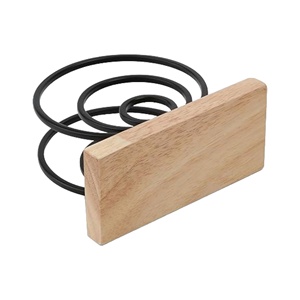 Servilletero de anillo negro moderno con base de madera para mesa, restaurante, hotel, uso de boda, precio al por mayor - Product Image 4
