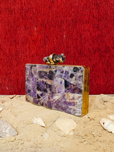/Amethyst Gemstone Mosaic <b>Clutch</b> Bag Luxury Womens Evening Box Purse Natural <b>Purple</b> Stone Inlay Gold Frame Party Handbag - Product Image 3