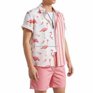 Conjunto de Camisa y Pantalones Cortos de Verano para Hombre, Personalizado OEM, Casual, Transpirable, de Spandex/Algodón, con Cuello de Botones en Degradado - Product Image 4