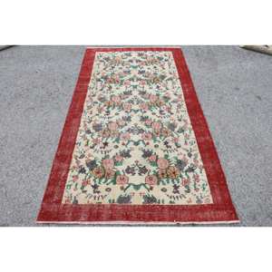 Alfombra clásica de lana rojo Beige de 3,8x6,8 pies estilo Kilim área grande alfombras rectangulares turcas respaldo de látex Patchwork para pasillo 10mm - Product Image 1