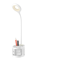 Lampe de bureau LED multifonctionnelle en aluminium avec lumière blanc chaud, commande tactile et port Type-C, base E26 moderne, mini ventilateur et boîte de rangement