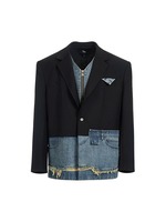 2025 Niche Design manteaux sur mesure personnalité Faux deux pièces épissé Denim Blazers mâle beau à manches longues costume vestes pour hommes