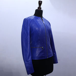 Chaqueta de Cuero Azul Cortavientos a Precio de Fábrica para Mujer, Chaqueta de Cuero Informal para Mujer a un Precio Razonable - Product Image 4