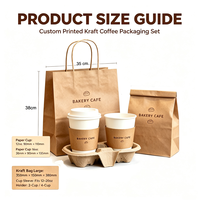 Ensemble d'emballages personnalisés pour gobelets à café jetables : sacs en papier kraft, manchons et supports pour boulangerie-café