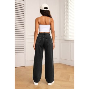 Jean en denim gris Whishker Y2K délavé, taille mi-haute, coupe large, respirant, confortable toute la journée, tissu ample, taille 26-40 - Product Image 2
