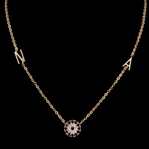 Collier pendentif rond en or jaune 14KT de qualité supérieure avec diamants et pierres précieuses colorées Chaîne légère Bijoux élégants - Product Image 2