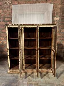 Armoire de cuisine en bois massif bleu élégante de taille moyenne, style moderne antique, luxe classique vintage - Product Image 4