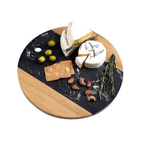 Tabla de Cortar y Servir de Madera y Mármol de Lujo para Cocina, Restaurantes, Uso en Mesa, Tabla de Cortar Redonda Pulida de Primera Calidad, Estilo Moderno - Product Image 1