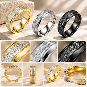 Bague minimaliste rainurée en acier titane sablé inaltérable JLM Wholesale pour couples – Tendance et mode - Product Image 2