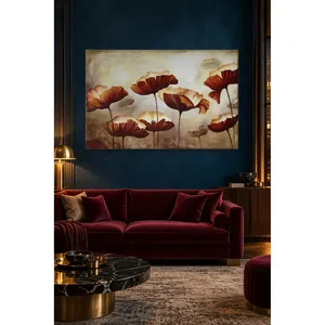 Impression sur toile abstraite de coquelicots bordeaux sur fond crème de Fida - Product Image 2