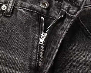 Jeans d'hiver pour homme, noir, qualité supérieure, personnalisés, délavés à la pierre, patchwork léger, écologiques, taille mi-haute, coupe droite, respirants, effet vieilli - Product Image 5