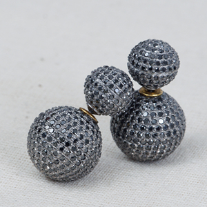 Pendientes de bola de Plata de Ley 925 y oro de 14 quilates, joyería de diseño oxidado, con diamantes de pavé negro, Unisex - Product Image 4