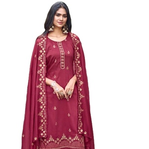 Último pesado Chinnon con Secuencia bordado trabajo Kurti con pesado Chinon pantalón con Modal Chanderi bordado trabajo Dupatta - Product Image 5