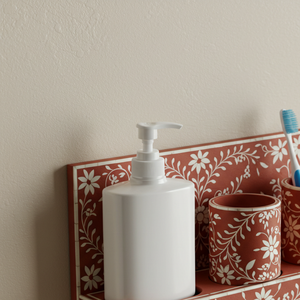 ชุดอุปกรณ์จัดระเบียบห้องน้ำลายดอกไม้หรูหรา งานฝีมือประดับลายดอกไม้ ชั้นวางของแบบลอยตัวและที่วางแปรงสีฟัน ดินเผาคุณภาพพรีเมียม - Product Image 3