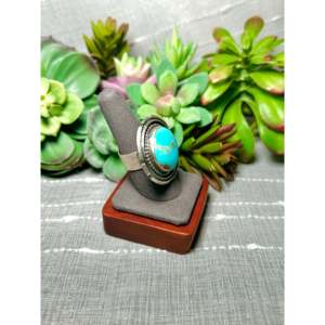 Navajo Handmade <b>Statement</b> <b>Ring</b> Kingman Turquoise & Sterling <b>Silver</b> Bezel Set Size 8.25 for Everyday Wear - Product Image 2