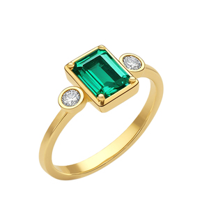 แหวนเพชรธรรมชาติและมรกตสุดหรูแหวนทองคำสีเหลือง14K - Product Image 1