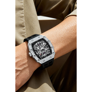 Montre mécanique automatique squelette noire de luxe avec lunette sertie de pierres, mouvement Citizen, fonction ajourée, modèle ZIVRELXICBZBLK0121 - Product Image 2