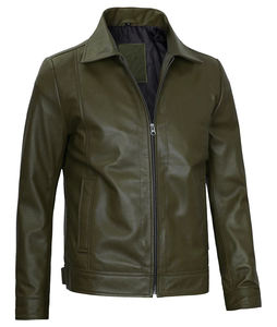แจ็กเก็ตหนังแกะแท้สีเขียวมีซิปปกตั้งให้ความอบอุ่นสำหรับฤดูหนาวสามารถระบายอากาศได้ดีออกแบบได้ตามต้องการ - Product Image 4
