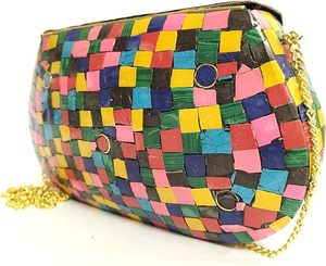 กระเป๋าเงินสไตล์โบฮีเมียนสุดหรูกระเป๋าถือทำด้วยมือสีเงินพร้อมโซ่ดีไซน์แบบคลัตช์ทำจากทองเหลืองโมเสค - Product Image 1