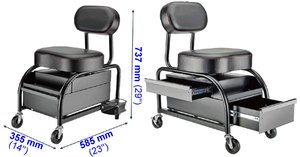 Heavy-duty Garage Stool with 2 <b>Sliding</b> Storage <b>Drawers</b> 227kg/500lbs Capacity OEM/ODM Available Taiwan Supplier - Product Image 3