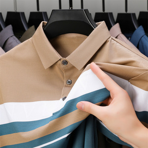 Camiseta de verano con diseño de logotipo personalizado OEM para hombre, camiseta recta con solapa a rayas teñida con hilo de manga de verano para hombre, envío DDP - Product Image 1